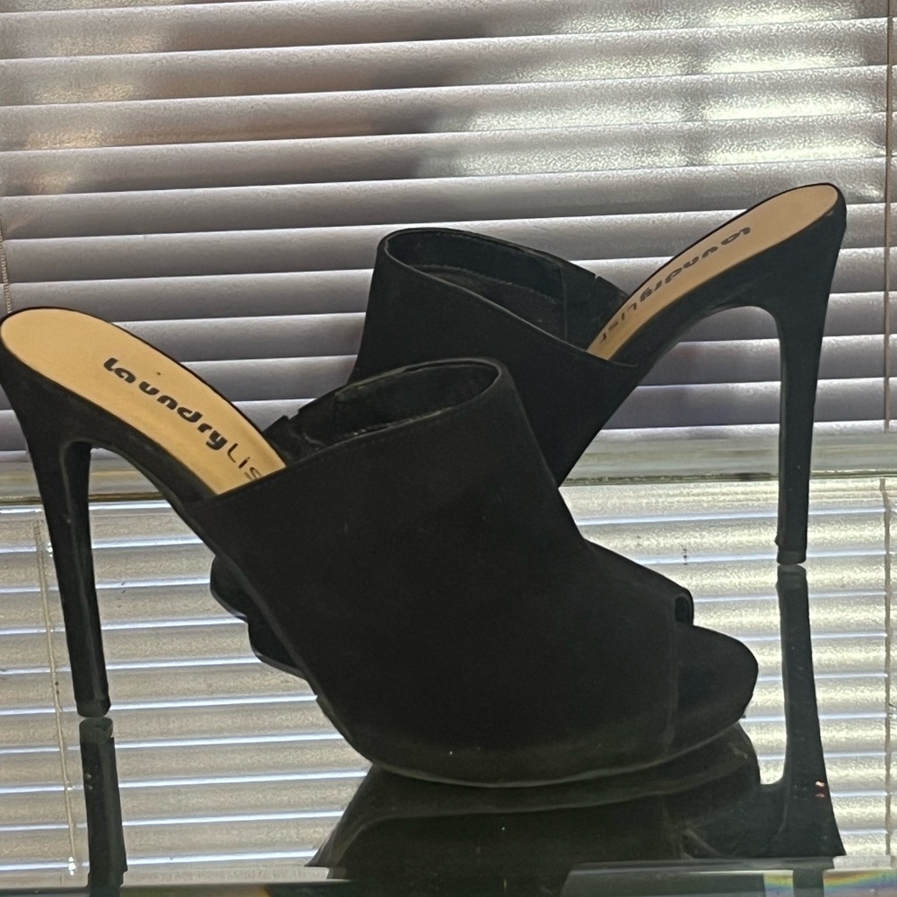Black suede stiletto high heel heeled mule open toe sandals ladies slide shoes